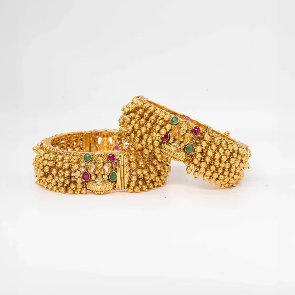 Lakshmi_Lotus_Antique_Gold_Plated_Bangle_K_999_Green