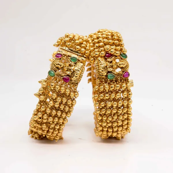 Lakshmi_Lotus_Antique_Gold_Plated_Bangle_K_999_Green
