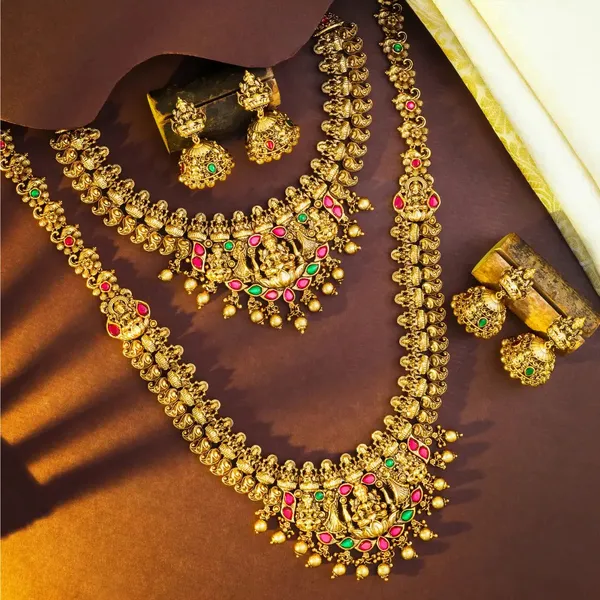 Lakshmi_Temple_Jewellery_Combo_Necklace_Set_J_151_N_Gold_Green