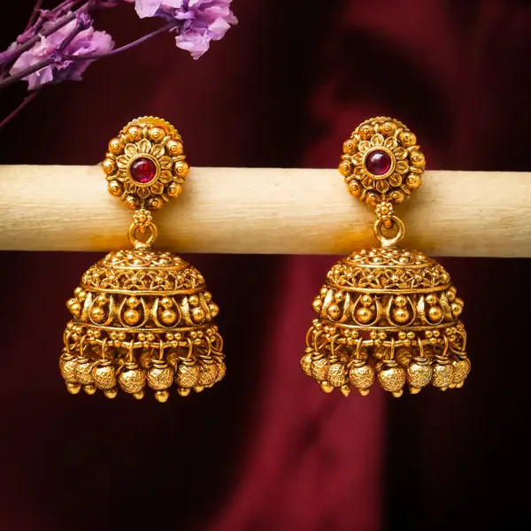 Classy_Gold_Plated_Jhumka_Red