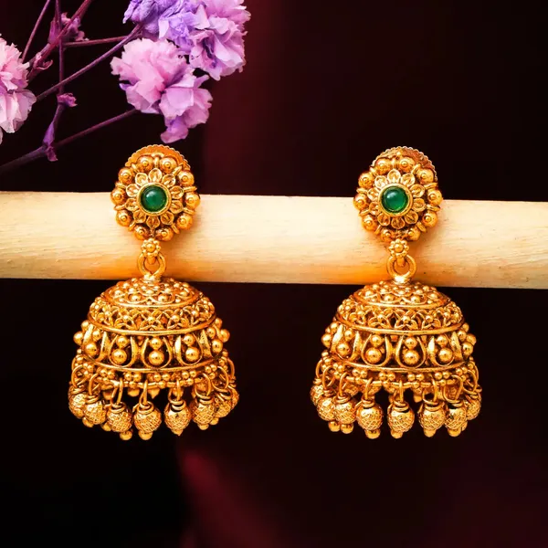 Classy_Gold_Plated_Jhumka_Green