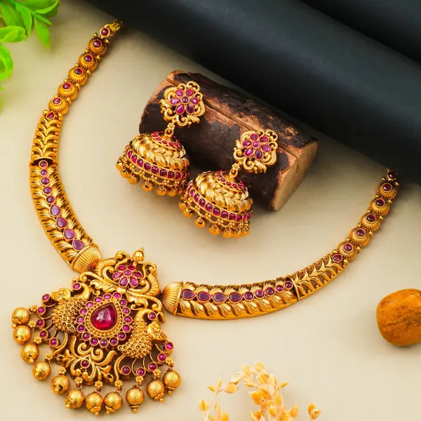 Ruby_Peacock_Short_Necklace_Set_K_1048_Red