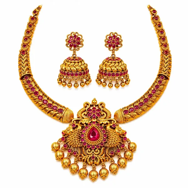 Ruby_Peacock_Short_Necklace_Set_K_1048_Green