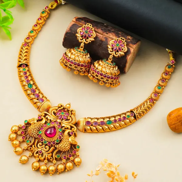 Ruby_Peacock_Short_Necklace_Set_K_1048_Green
