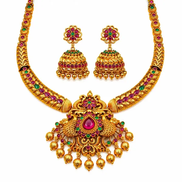 Ruby_Peacock_Short_Necklace_Set_K_1048_Green