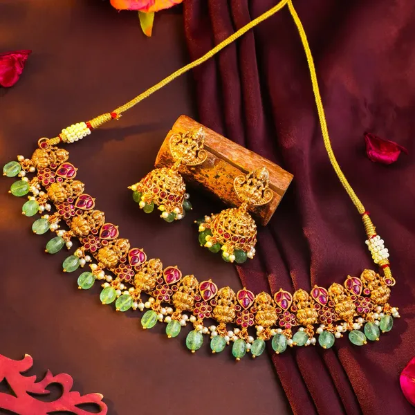 Divine_Lakshmi_Flower_Chokker_Set_K_1059_Red