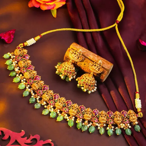 Divine_Lakshmi_Flower_Chokker_Set_K_1059_Green