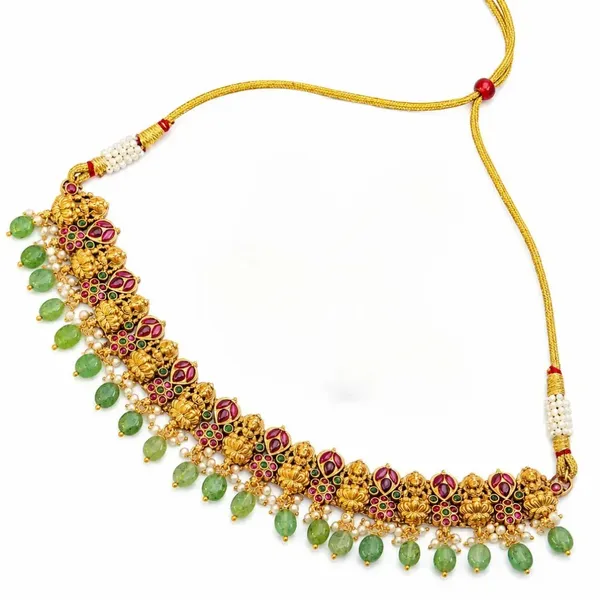 Divine_Lakshmi_Flower_Chokker_Set_K_1059_Gold_Green