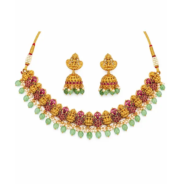 Divine_Lakshmi_Flower_Chokker_Set_K_1059_Gold_Green