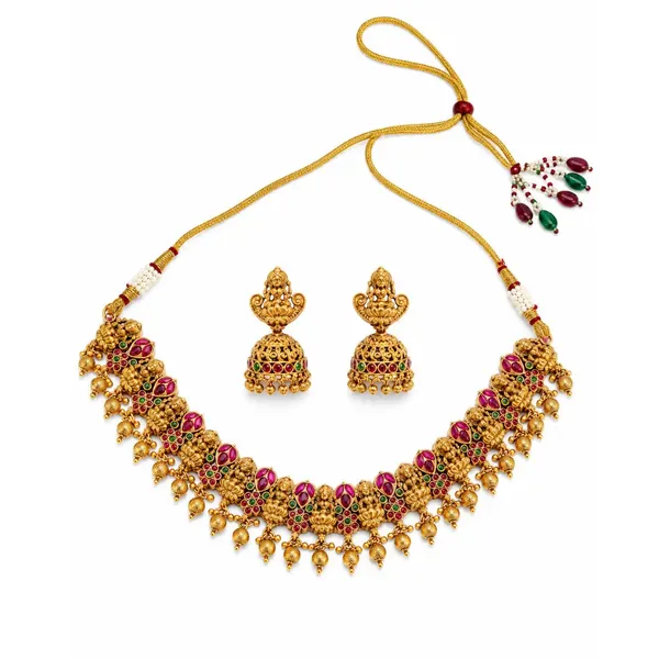 Divine_Lakshmi_Flower_Chokker_Set_K_1059_Gold_Green