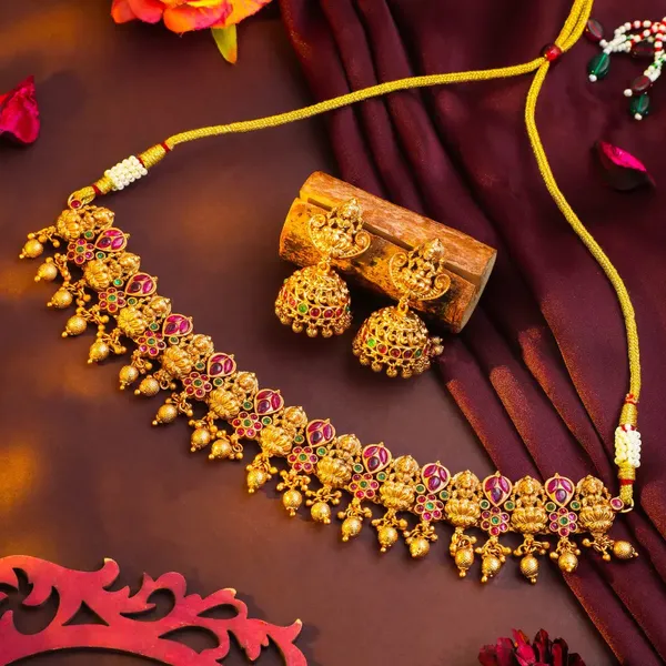 Divine_Lakshmi_Flower_Chokker_Set_K_1059_Gold_Green