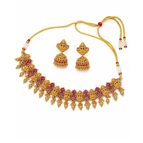 Divine_Lakshmi_Flower_Chokker_Set_K_1059_Gold_Green