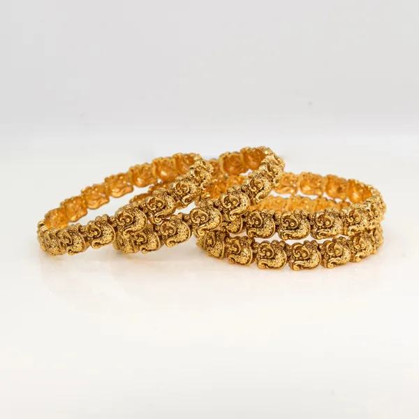 Antique_Gold_Plated_Peacock_Bangle_K_1003_Gold_Pack_Of_4