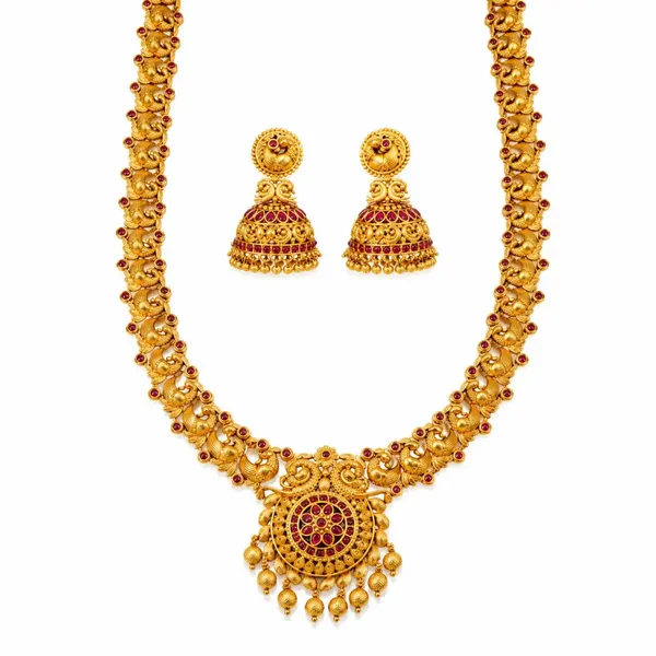 Peacock_Elegance_Gold_Plated_Long_Necklace_Set_K_1152_Red