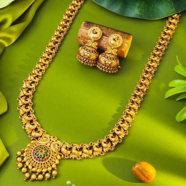 Peacock_Elegance_Gold_Plated_Long_Necklace_Set_K_1152_Green
