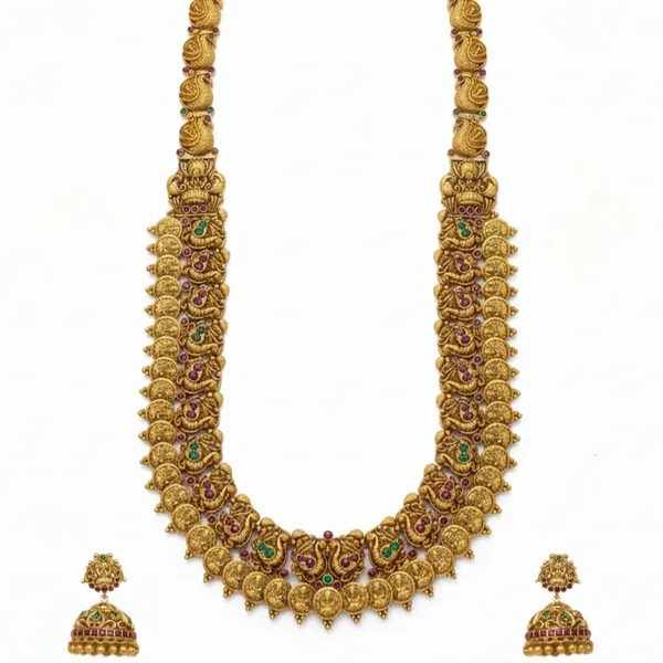 Gold_Plated_Peacock_Motif_Long_Necklace_Set_N_35_Green