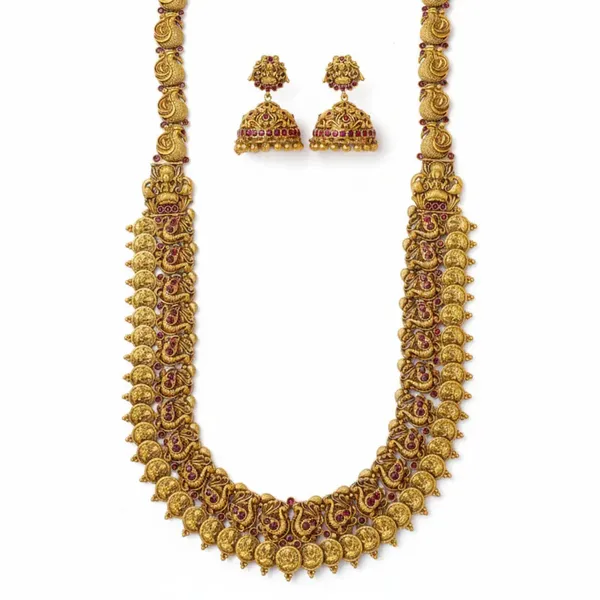 Gold_Plated_Peacock_Motif_Long_Necklace_Set_N_35_Green