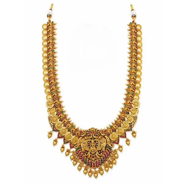 Premium_Gold_Plated_Laxmi_Temple_Long_Necklace_Set_K_1315_Green
