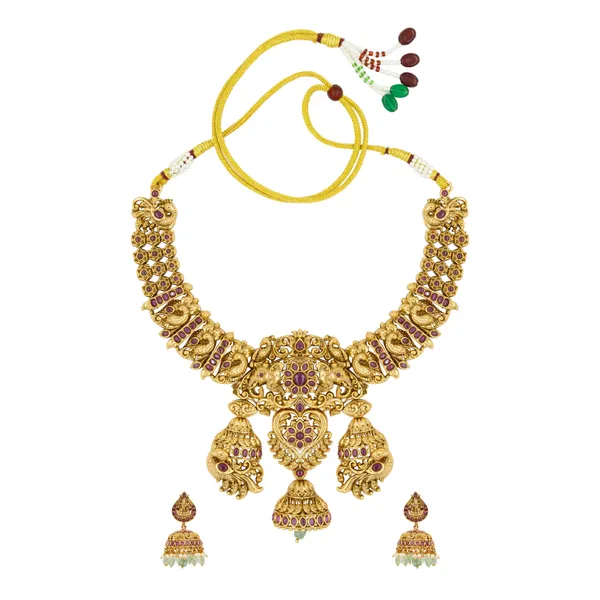 Traditional_Gold_Plated_Elephant_Short_Necklace_Set_Red