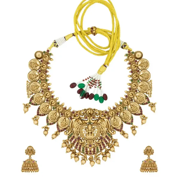 Antique_Laxmi_Gold_Plated_Short_Necklace_Set_K_1314_Green