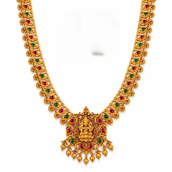 Antique_Laxmi_Motif_Long_Necklace_Set_K_1384_Green