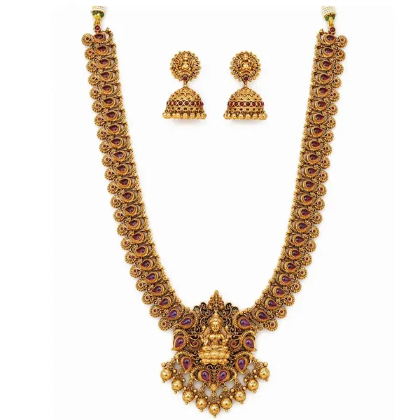 Antique_Laxmi_Motif_Long_Necklace_Set_K_1384_Green