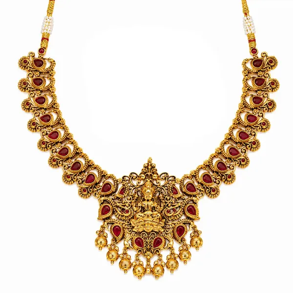 Antique_Laxmi_Gold_Plated_Short_Necklace_Set_V_690_Green
