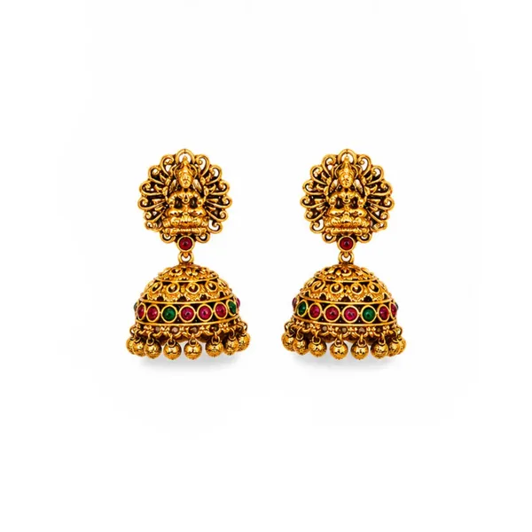 Antique_Laxmi_Gold_Plated_Short_Necklace_Set_V_690_Green