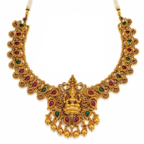 Antique_Laxmi_Gold_Plated_Short_Necklace_Set_V_690_Green