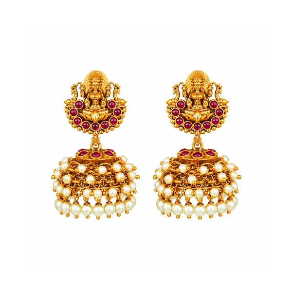 Antique_Temple_Laxmi_Jhumka_With_Pearl_Drops_R_1645_Red