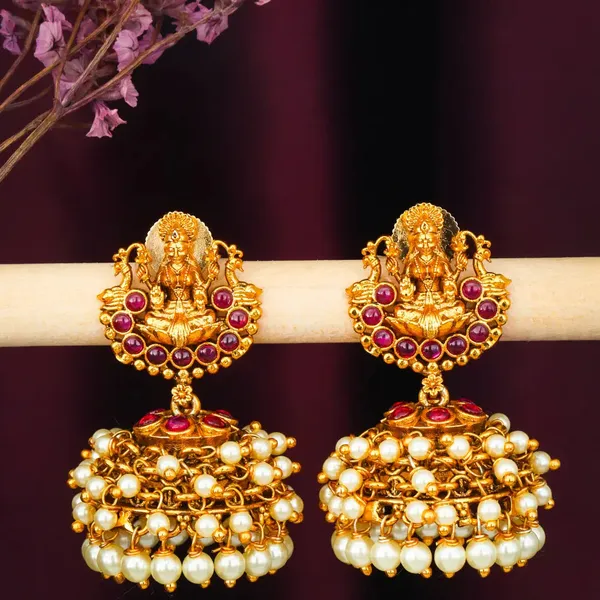 Antique_Temple_Laxmi_Jhumka_With_Pearl_Drops_R_1645_Red
