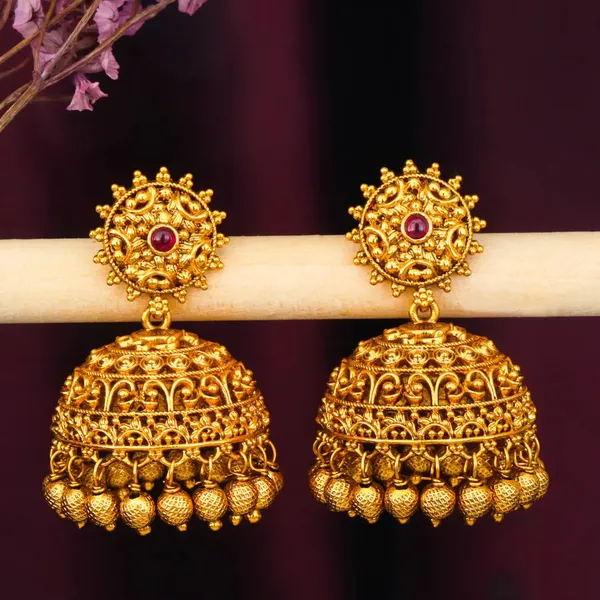 Classic_Gold_Plated_Temple_Jhumka_N_195_Red