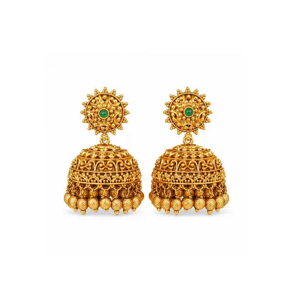Classic_Gold_Plated_Temple_Jhumka_N_195_Green