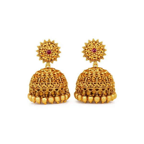 Classic_Gold_Plated_Temple_Jhumka_N_195_Green