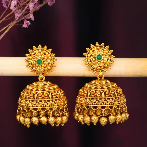 Classic_Gold_Plated_Temple_Jhumka_N_195_Green