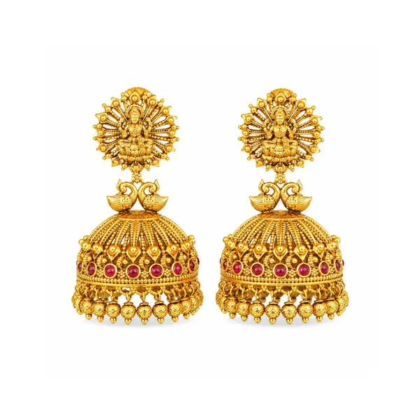 Divine_Laxmi_Temple_Jhumka_With_Peacock_Motif_R_2027_Red
