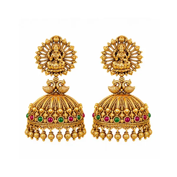 Divine_Laxmi_Temple_Jhumka_With_Peacock_Motif_R_2027_Red