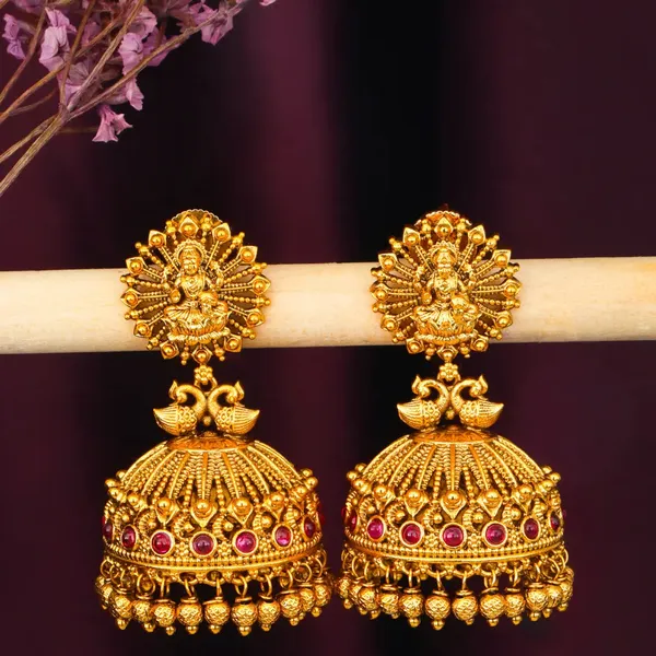 Divine_Laxmi_Temple_Jhumka_With_Peacock_Motif_R_2027_Red