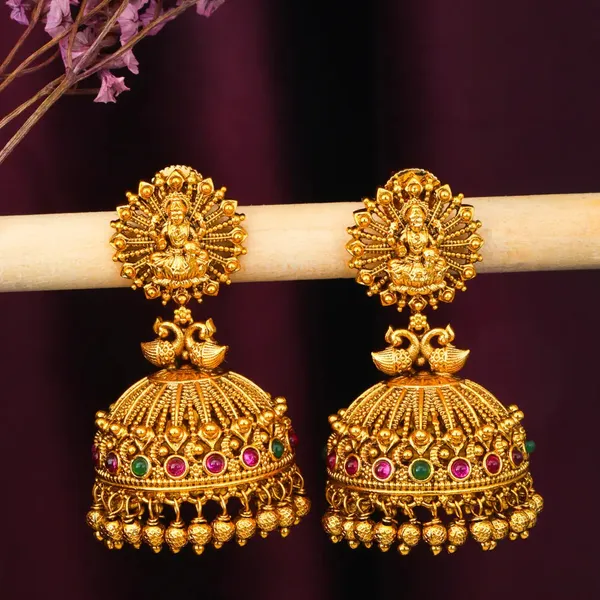 Divine_Laxmi_Temple_Jhumka_With_Peacock_Motif_R_2027_Green