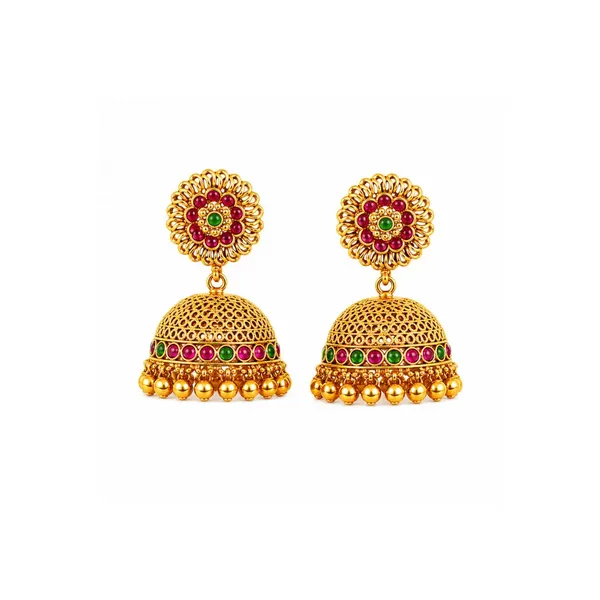Antique_Temple_Pendant_Set_Traditional_Gold_Plated_V_642_Red
