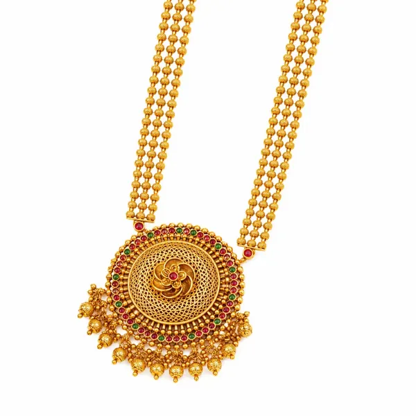 Antique_Temple_Pendant_Set_Traditional_Gold_Plated_V_642_Red