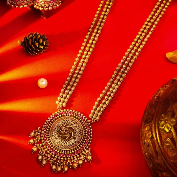 Antique_Temple_Pendant_Set_Traditional_Gold_Plated_V_642_Red