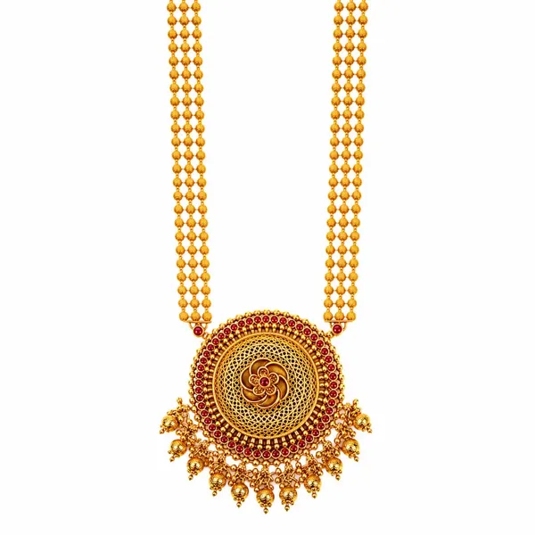 Antique_Temple_Pendant_Set_Traditional_Gold_Plated_V_642_Red