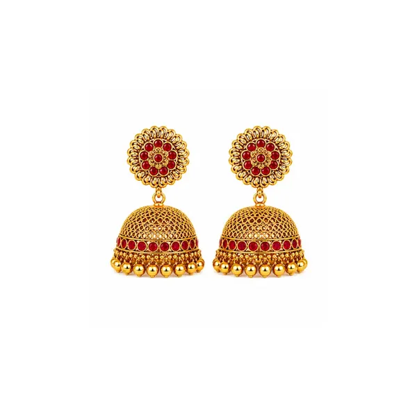 Antique_Temple_Pendant_Set_Traditional_Gold_Plated_V_642_Red