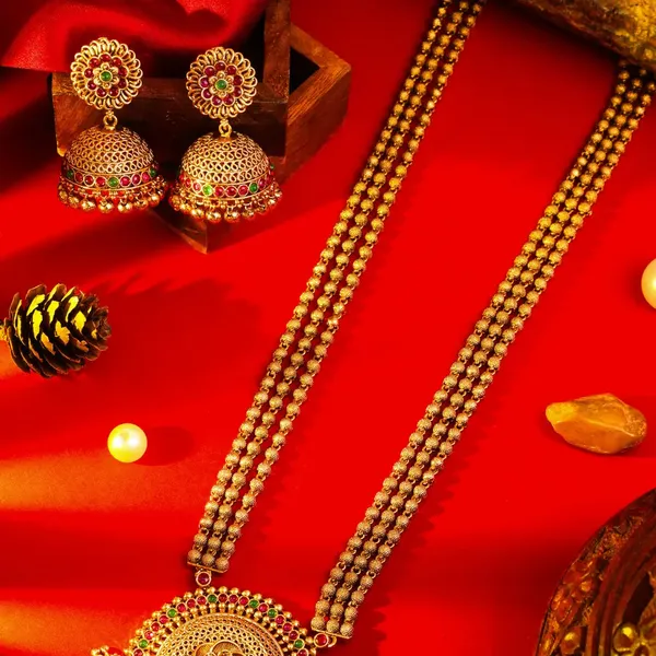 Antique_Temple_Pendant_Set_Traditional_Gold_Plated_V_642_Green