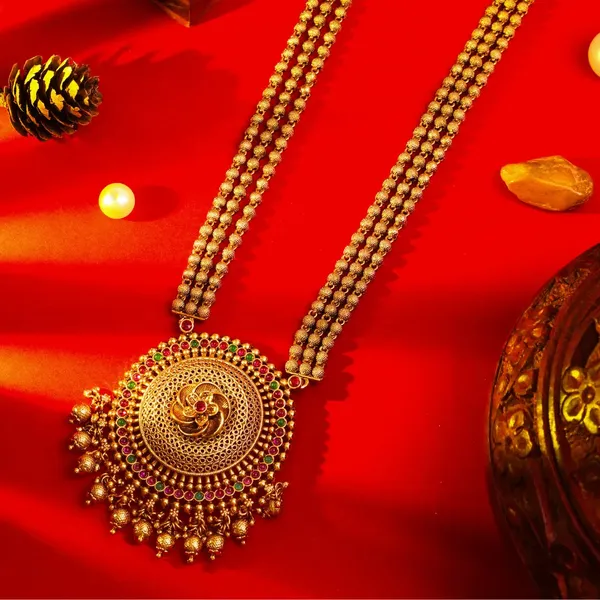Antique_Temple_Pendant_Set_Traditional_Gold_Plated_V_642_Green