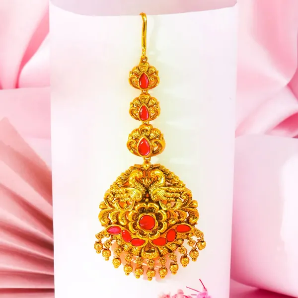 Antique_Gold_Plated_Maang_Tikka_With_Pink_Stones_R_1775_Red