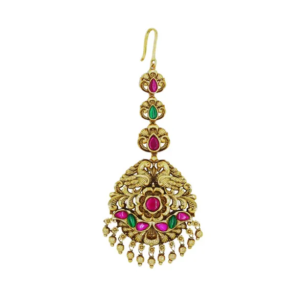 Antique_Gold_Plated_Maang_Tikka_With_Pink_Stones_R_1775_Red