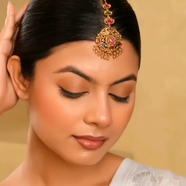 Antique_Gold_Plated_Maang_Tikka_With_Pink_Stones_R_1775_Green