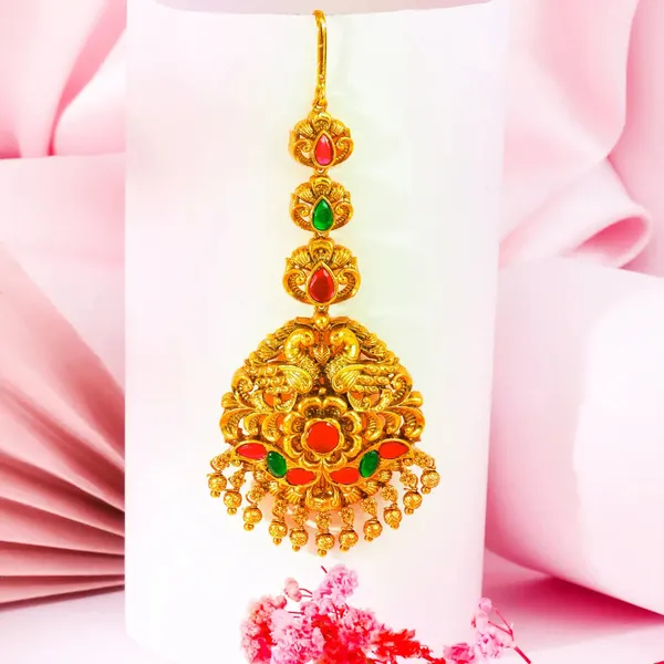 Antique_Gold_Plated_Maang_Tikka_With_Pink_Stones_R_1775_Green